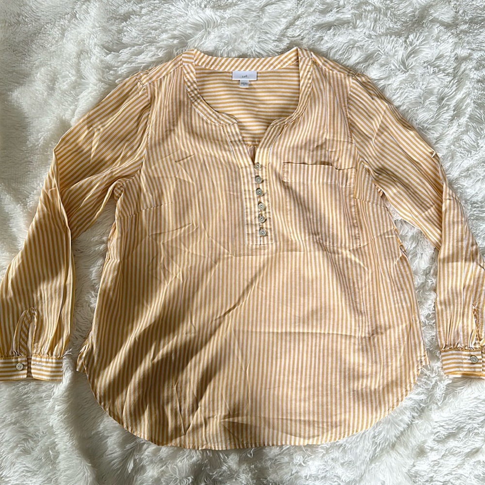 J.Jill Yellow & White Stripe Blouse Size M